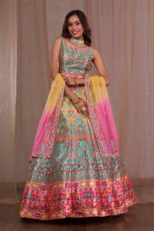 Multi Mirrorwork Banarasi Readymade Lehenga